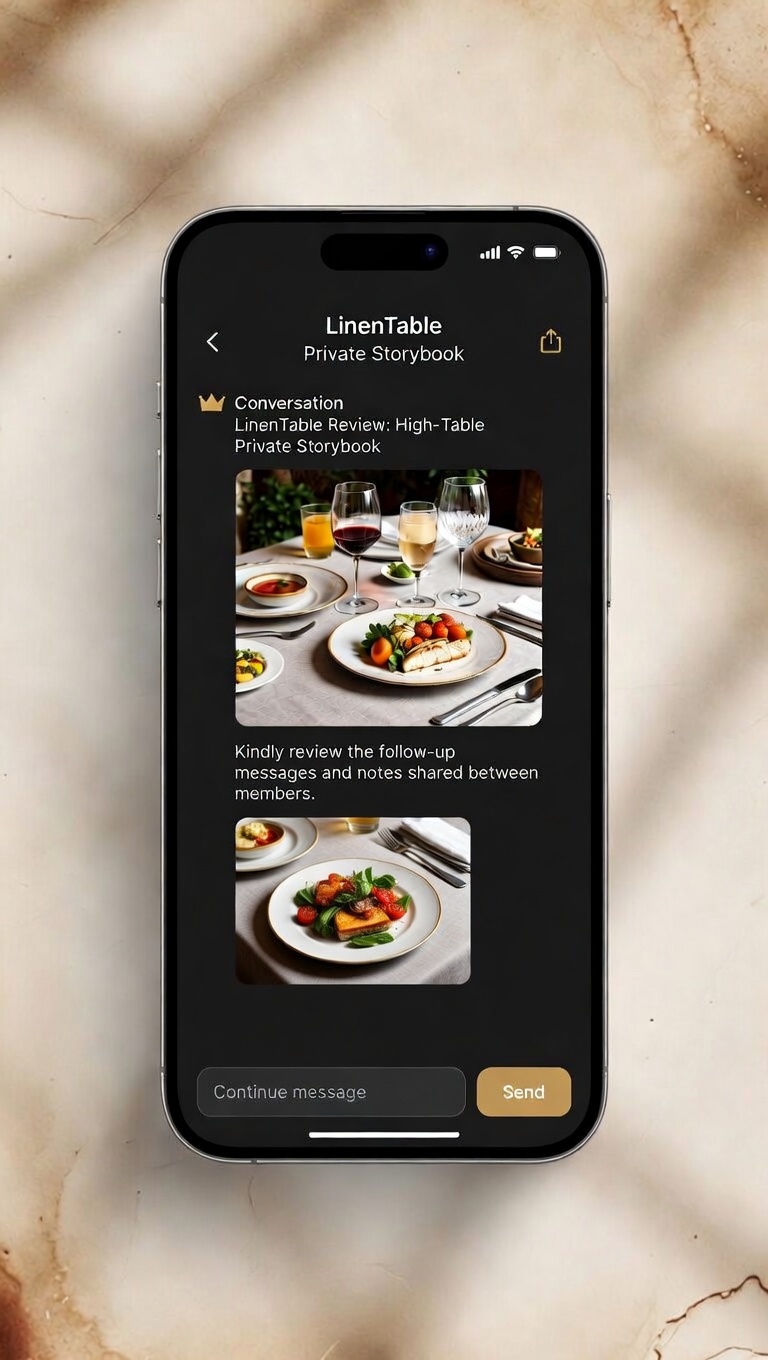 LinenTable private Storybook on mobile — where curated dinner conversations continue after the table